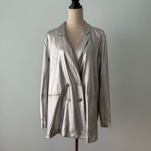 ✨ Jennifer Lopez Silver Metallic Long Blazer Jacket XL ✨